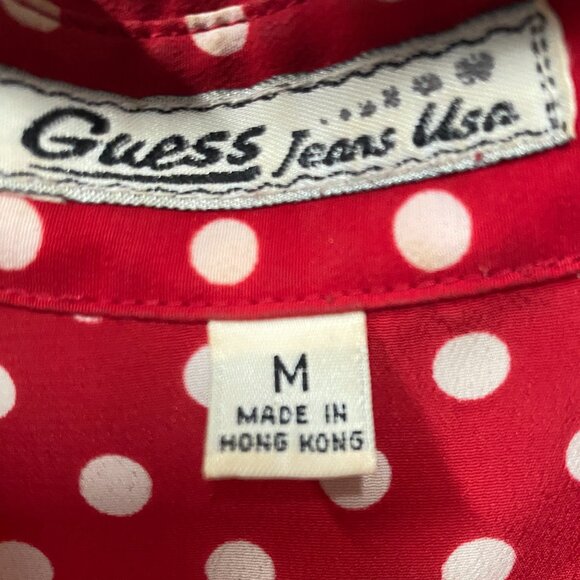 Vintage Guess Red White Polka Dot Collared Button Up Blouse  Size M - Picture 4 of 9